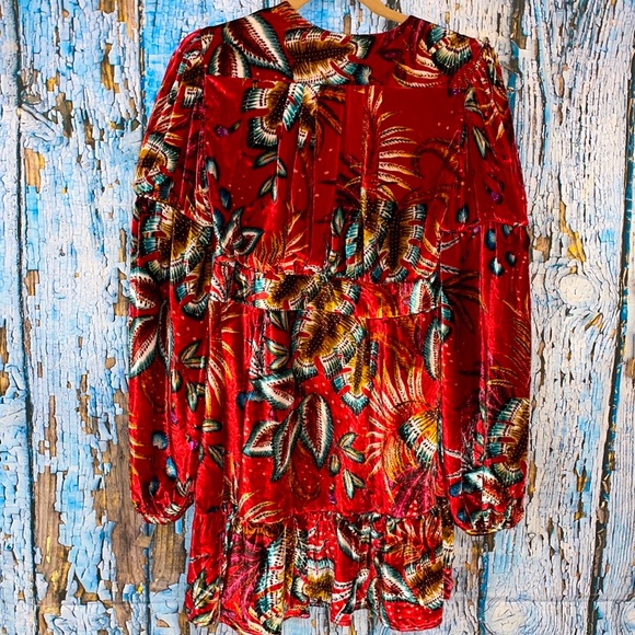 Farm Rio Winter Leaf Velvet Short Mini Dress - Picture 11 of 15